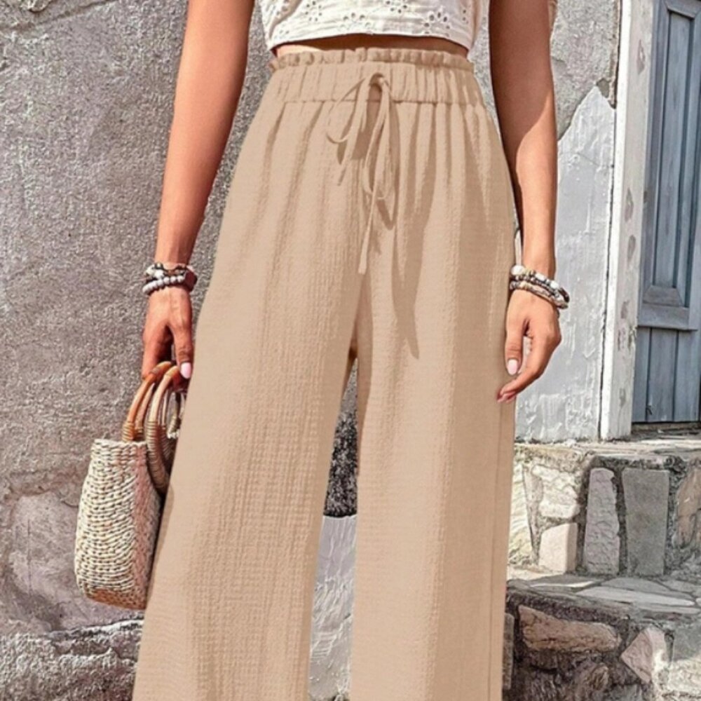 Casual Bubble Plaid Wide-Leg Pants "Beige & Black"